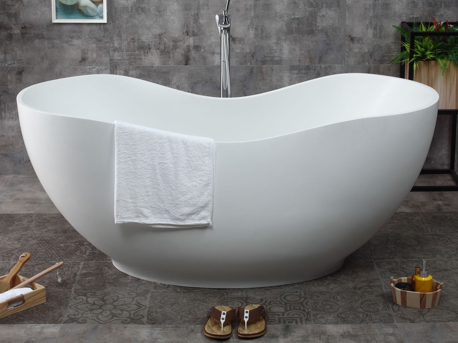 ALFI brand AB9949 66" White Solid Surface Smooth Resin Soaking Bathtub - Elite Vitality