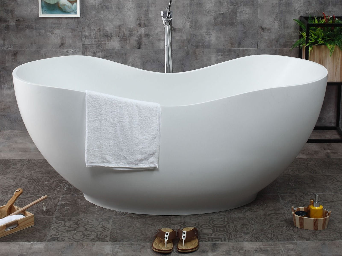 ALFI brand AB9949 66" White Solid Surface Smooth Resin Soaking Bathtub - Elite Vitality