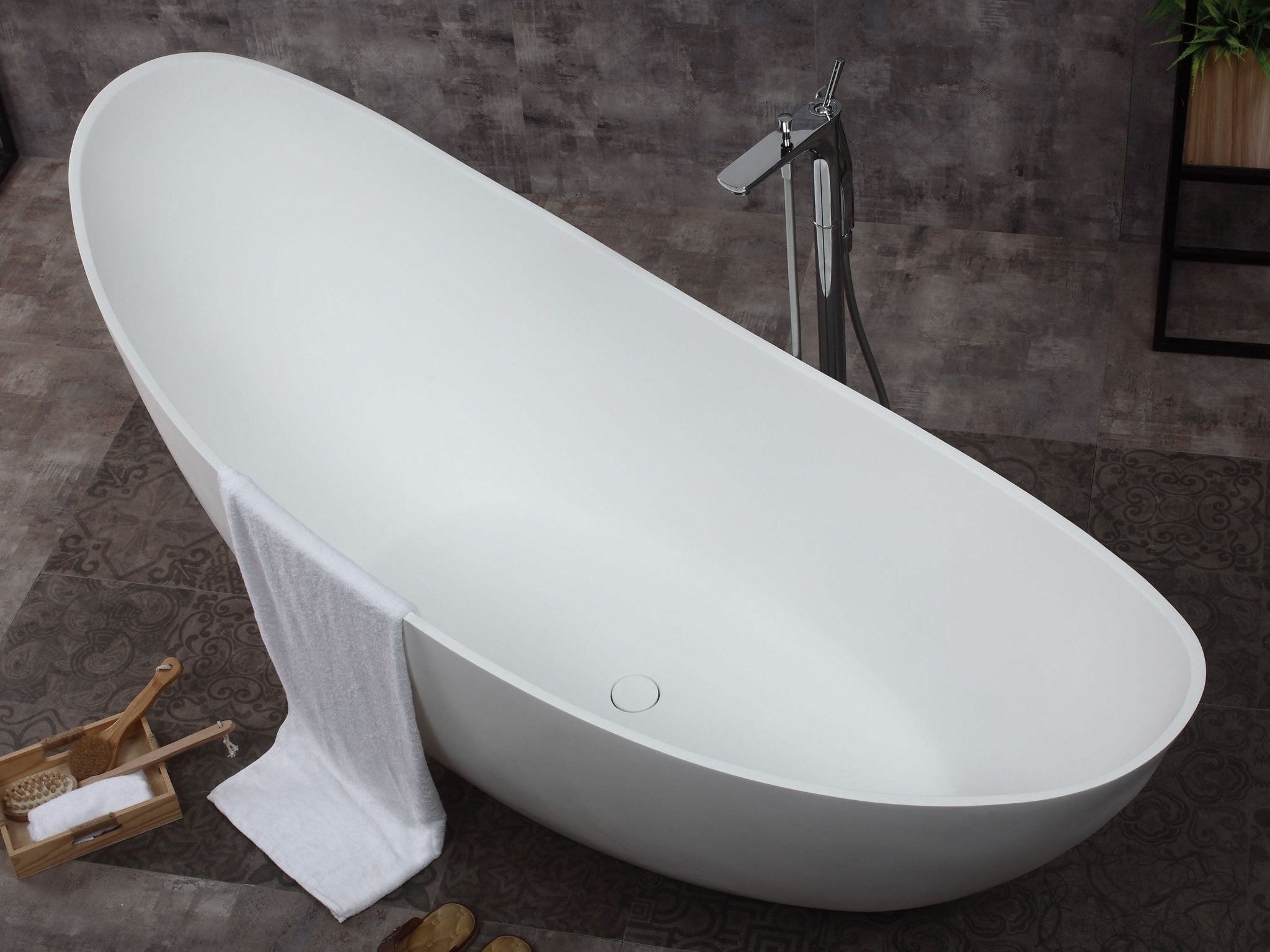 ALFI brand AB9951 73" White Solid Surface Smooth Resin Soaking Slipper Bathtub - Elite Vitality