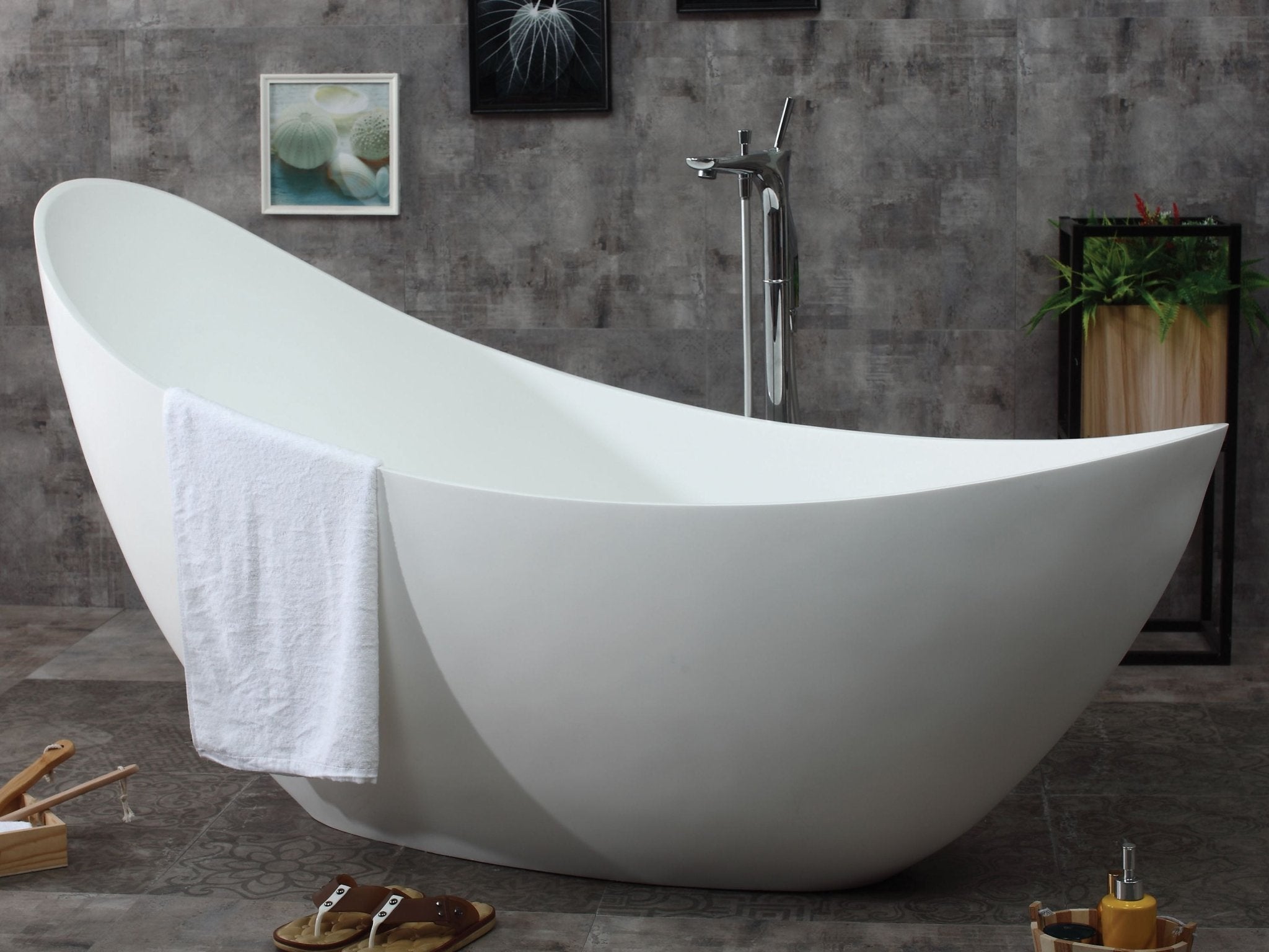 ALFI brand AB9951 73" White Solid Surface Smooth Resin Soaking Slipper Bathtub - Elite Vitality