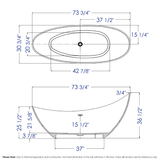 ALFI brand AB9951 73" White Solid Surface Smooth Resin Soaking Slipper Bathtub - Elite Vitality