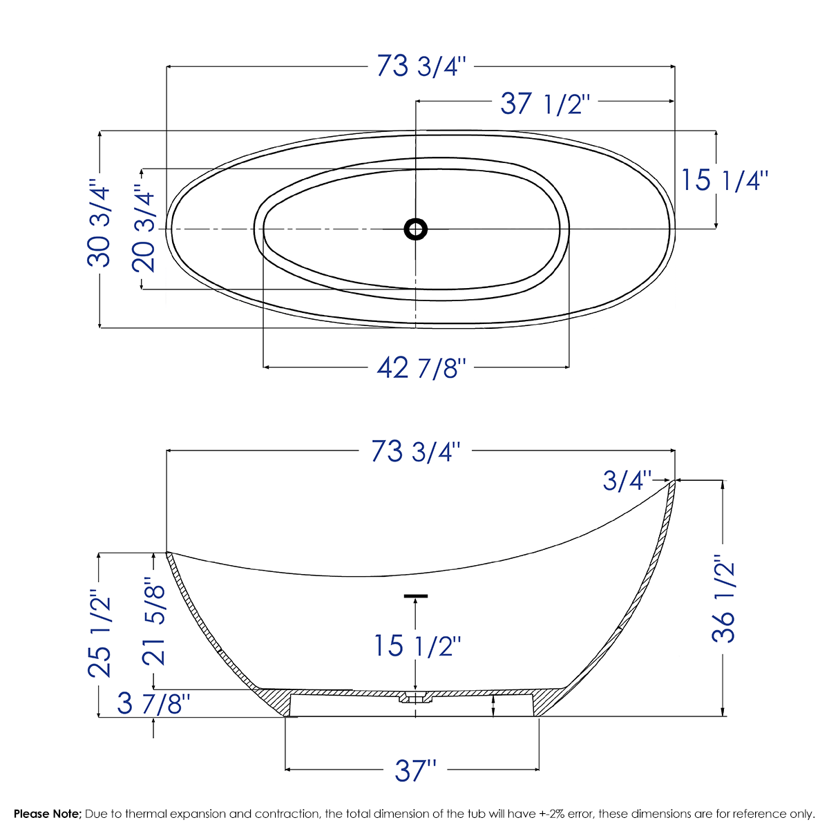 ALFI brand AB9951 73" White Solid Surface Smooth Resin Soaking Slipper Bathtub - Elite Vitality