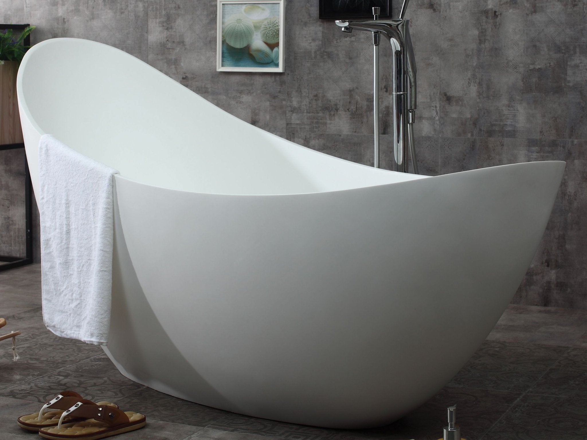 ALFI brand AB9951 73" White Solid Surface Smooth Resin Soaking Slipper Bathtub - Elite Vitality