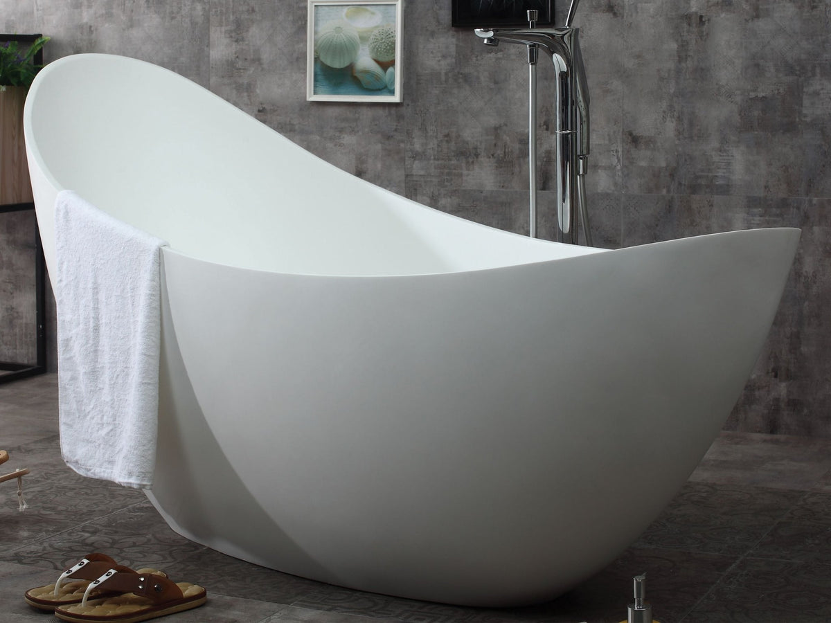 ALFI brand AB9951 73" White Solid Surface Smooth Resin Soaking Slipper Bathtub - Elite Vitality