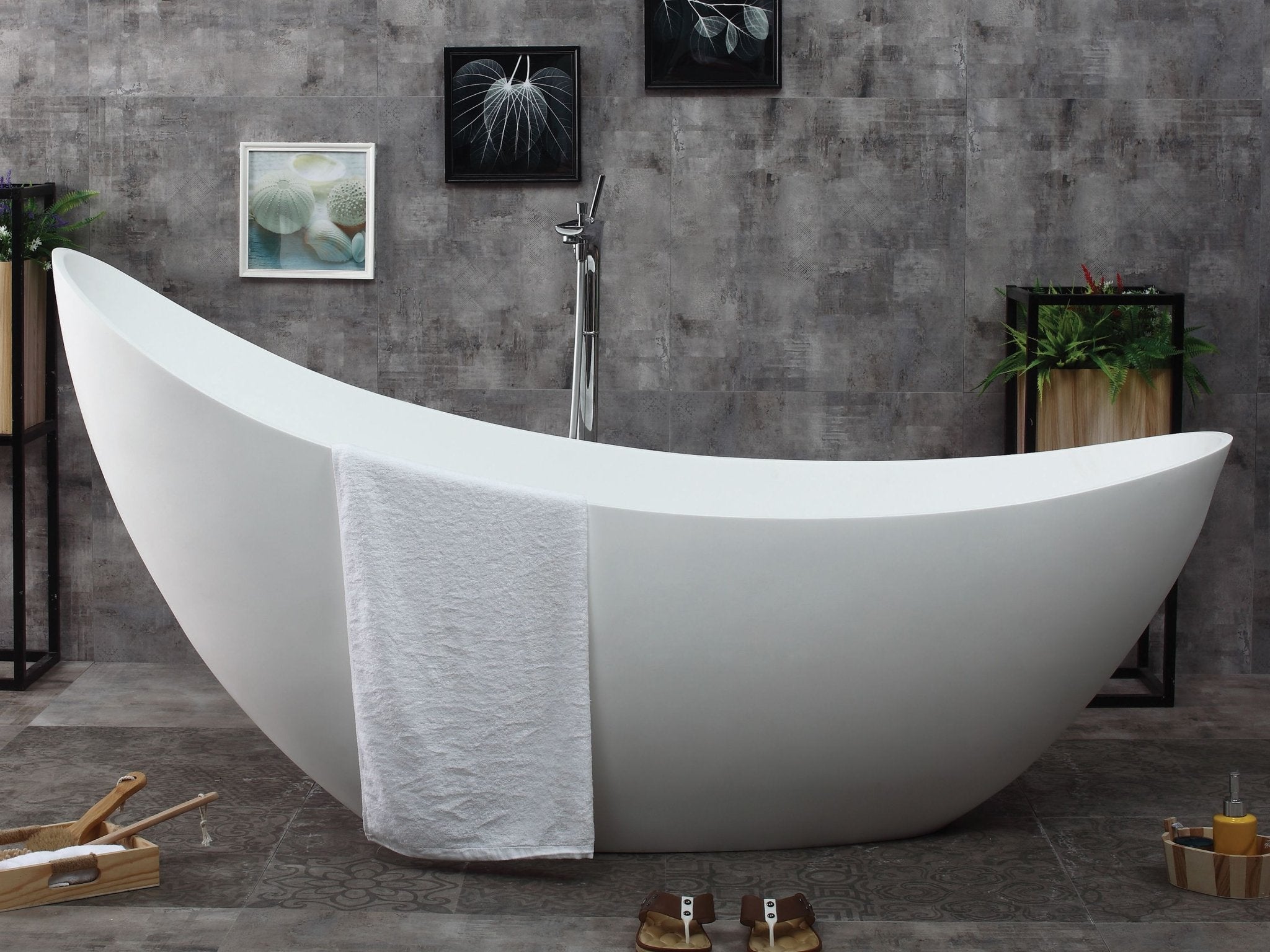 ALFI brand AB9951 73" White Solid Surface Smooth Resin Soaking Slipper Bathtub - Elite Vitality