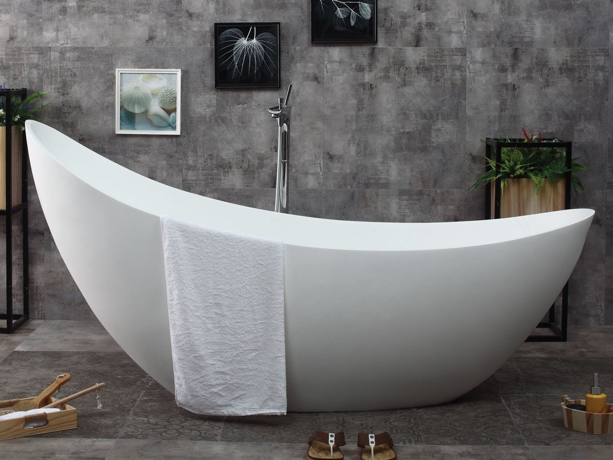 ALFI brand AB9951 73" White Solid Surface Smooth Resin Soaking Slipper Bathtub - Elite Vitality