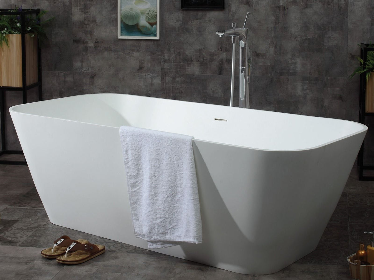 ALFI brand AB9952 67" White Rectangular Solid Surface Smooth Resin Soaking Bathtub - Elite Vitality