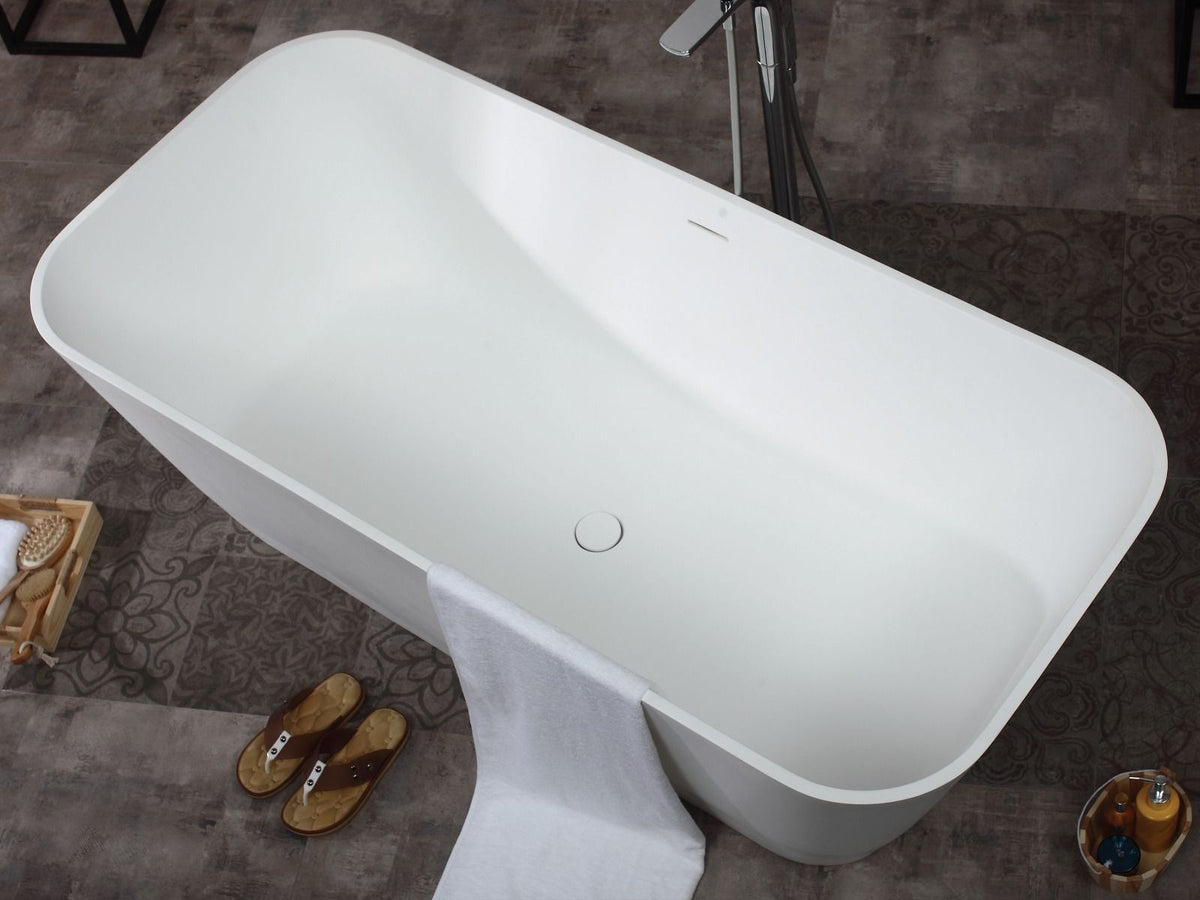ALFI brand AB9952 67" White Rectangular Solid Surface Smooth Resin Soaking Bathtub - Elite Vitality