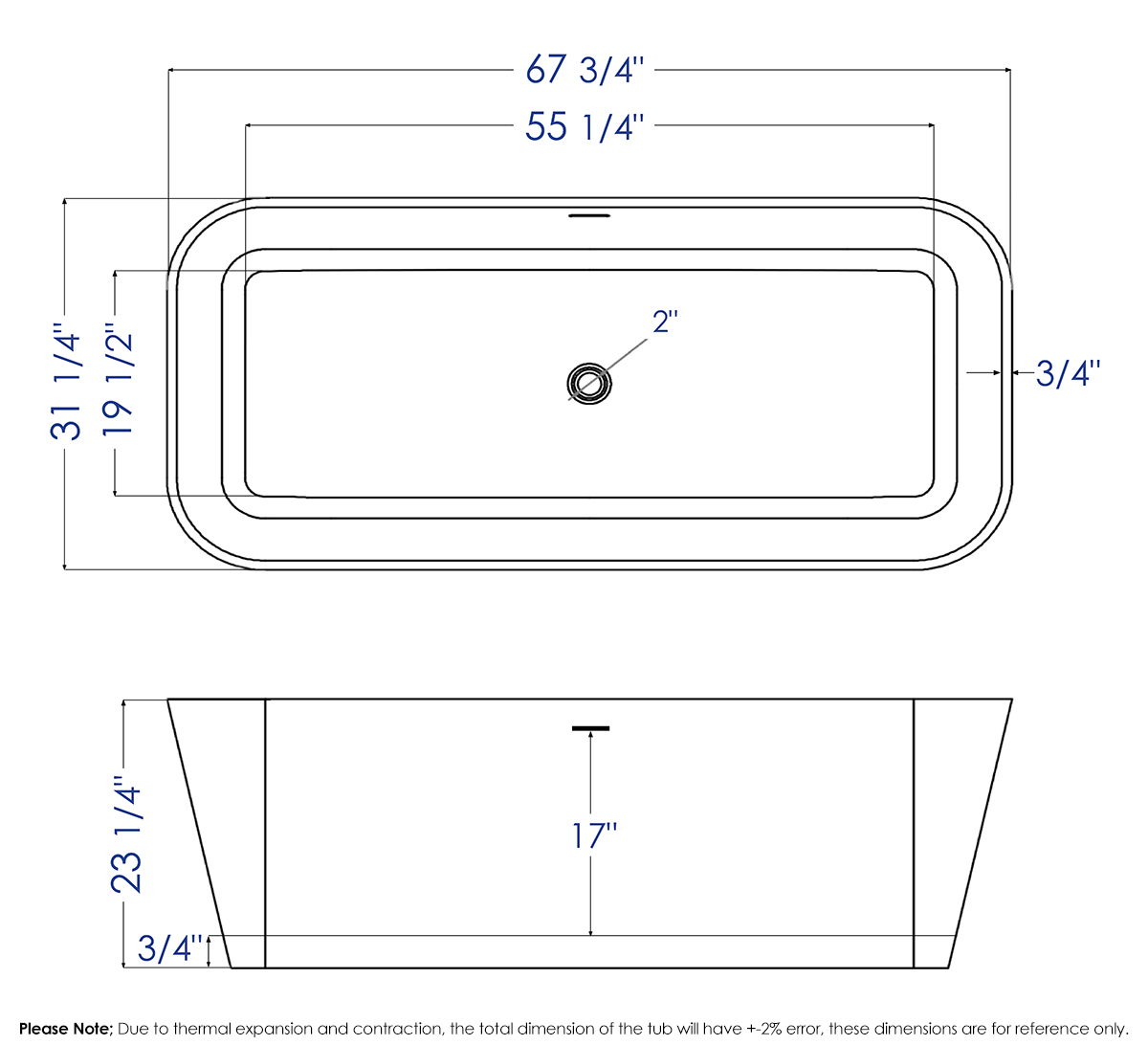 ALFI brand AB9952 67" White Rectangular Solid Surface Smooth Resin Soaking Bathtub - Elite Vitality
