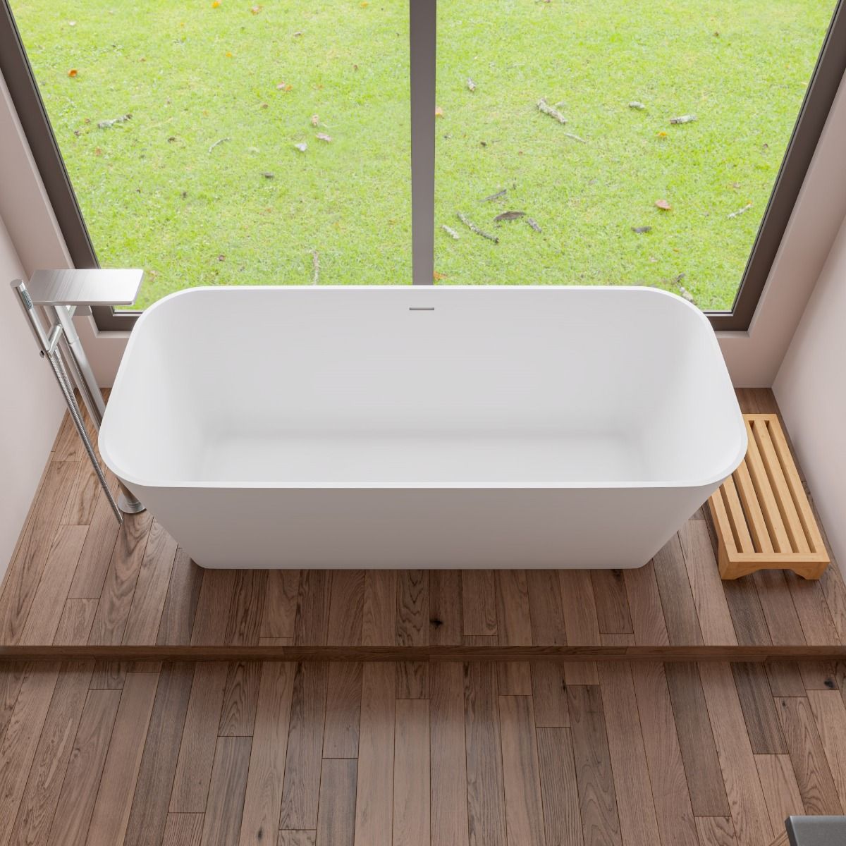 ALFI brand AB9952 67" White Rectangular Solid Surface Smooth Resin Soaking Bathtub - Elite Vitality