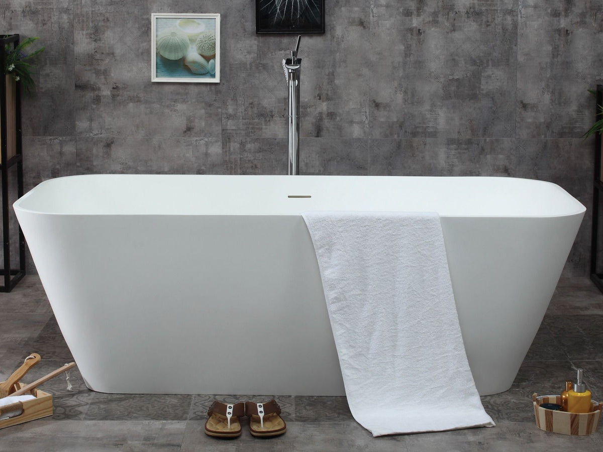 ALFI brand AB9952 67" White Rectangular Solid Surface Smooth Resin Soaking Bathtub - Elite Vitality