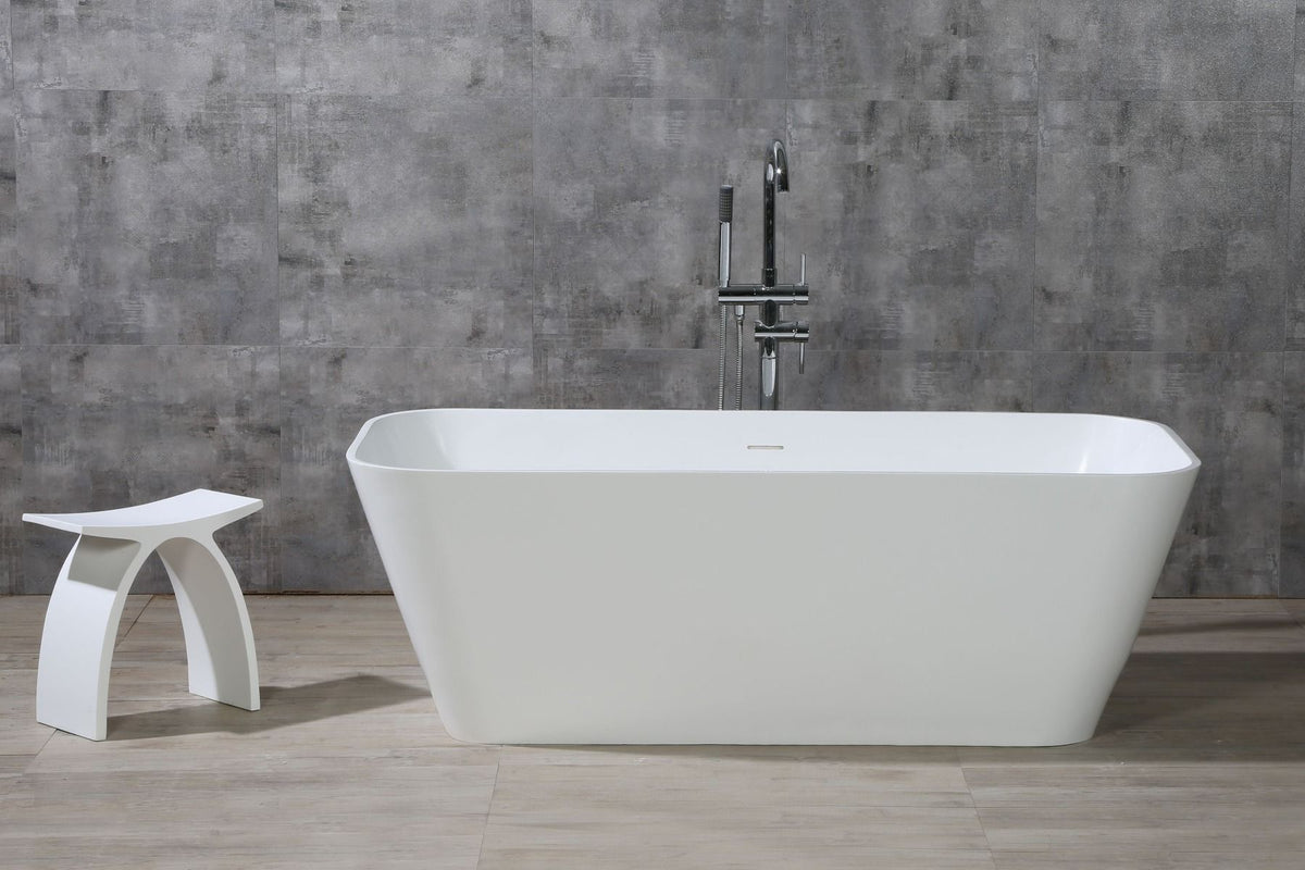 ALFI brand AB9952 67" White Rectangular Solid Surface Smooth Resin Soaking Bathtub - Elite Vitality