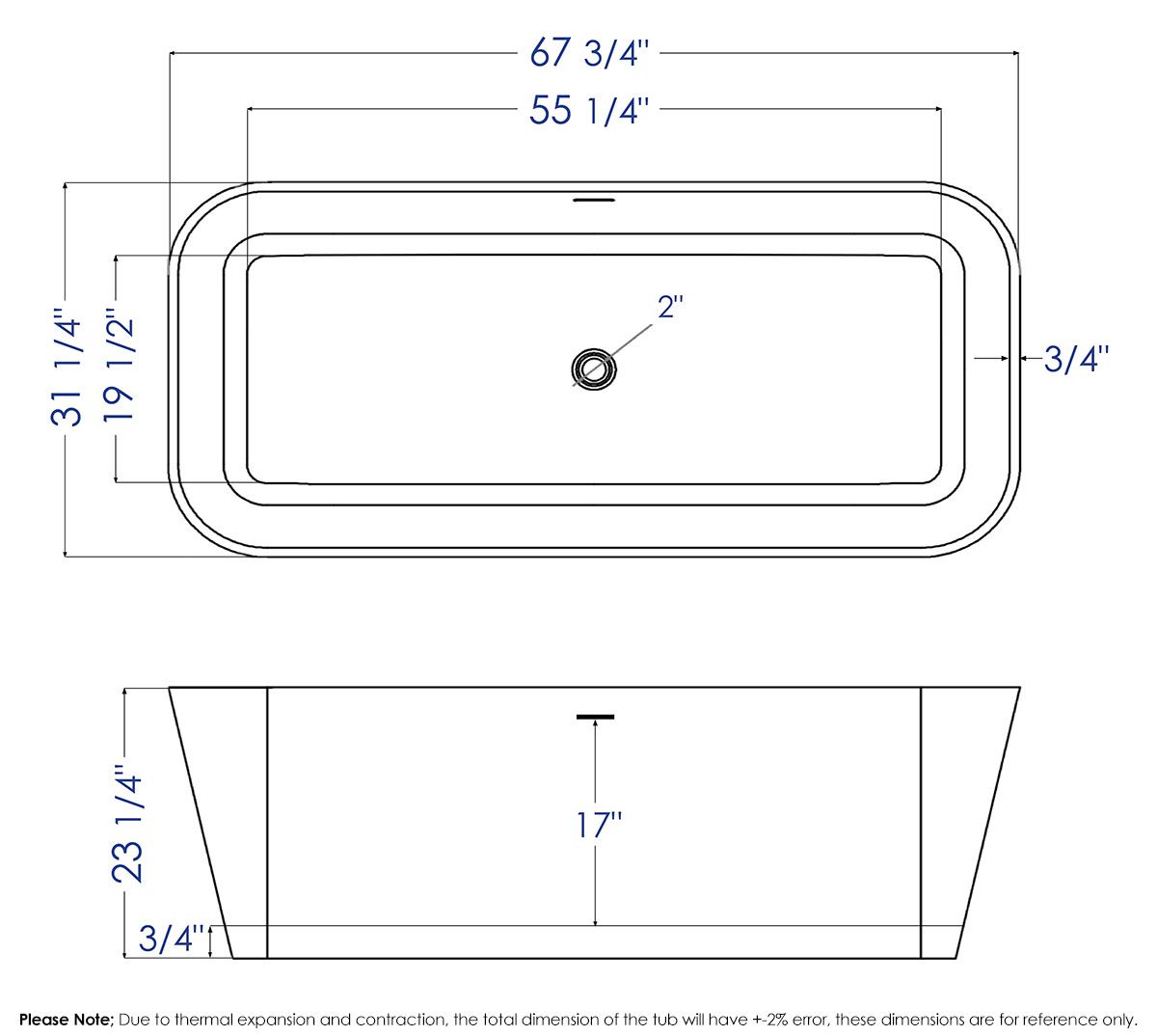 ALFI brand AB9952BM 67" Black & White Matte Rectangular Solid Surface Resin Soaking Bathtub - Elite Vitality