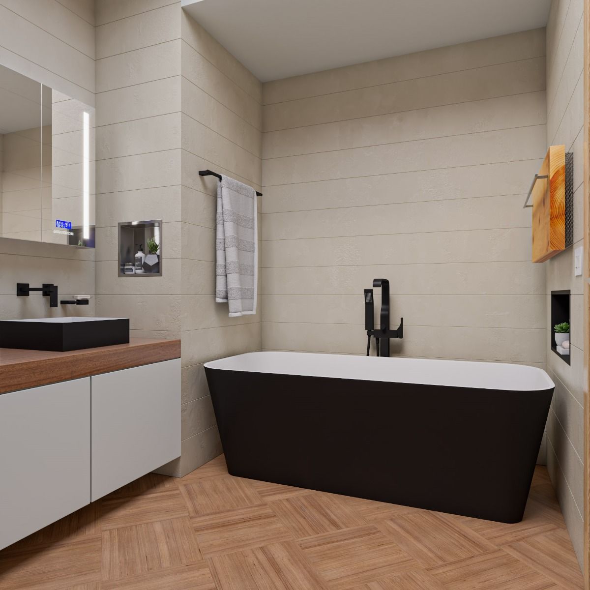 ALFI brand AB9952BM 67" Black & White Matte Rectangular Solid Surface Resin Soaking Bathtub - Elite Vitality