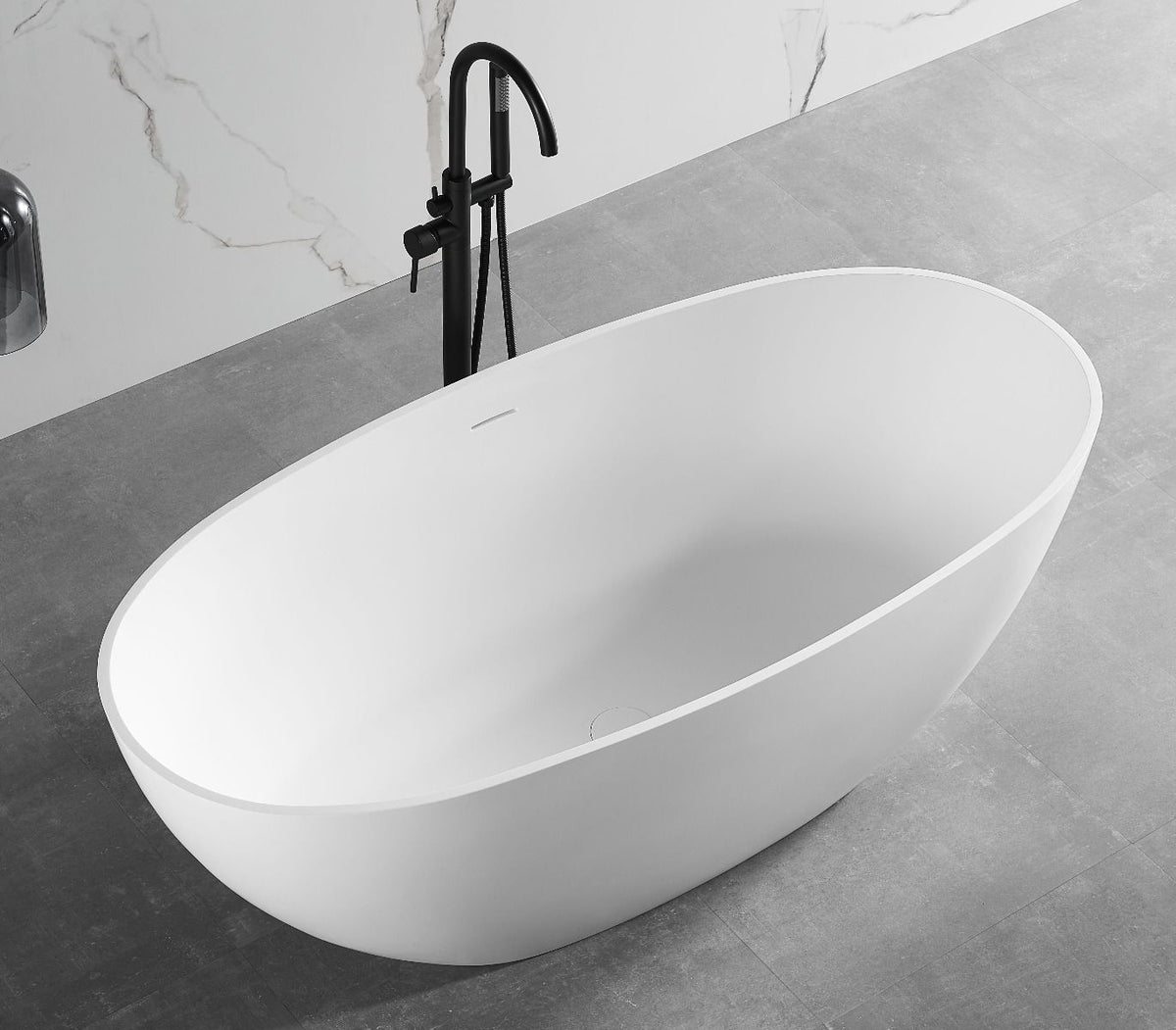 ALFI brand AB9975 59" White Oval Solid Surface Resin Soaking Bathtub - Elite Vitality