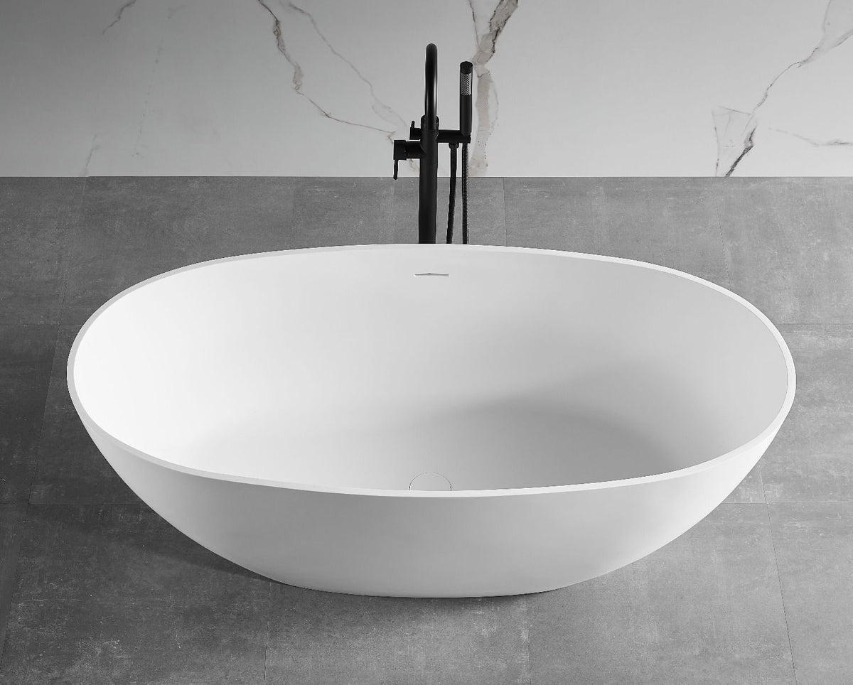 ALFI brand AB9975 59" White Oval Solid Surface Resin Soaking Bathtub - Elite Vitality