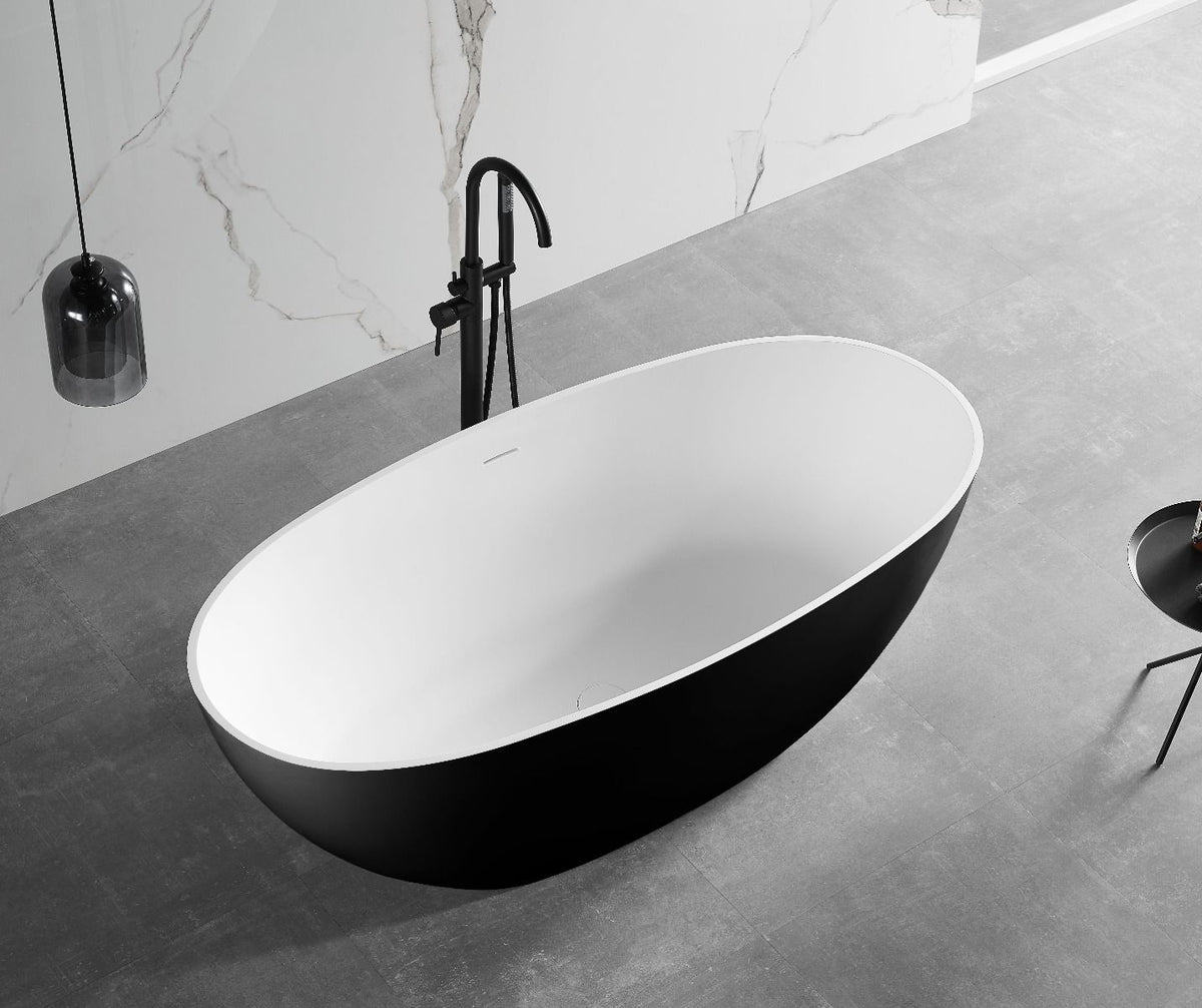 ALFI brand AB9975BM 59" Black & White Matte Oval Solid Surface Resin Soaking Bathtub - Elite Vitality