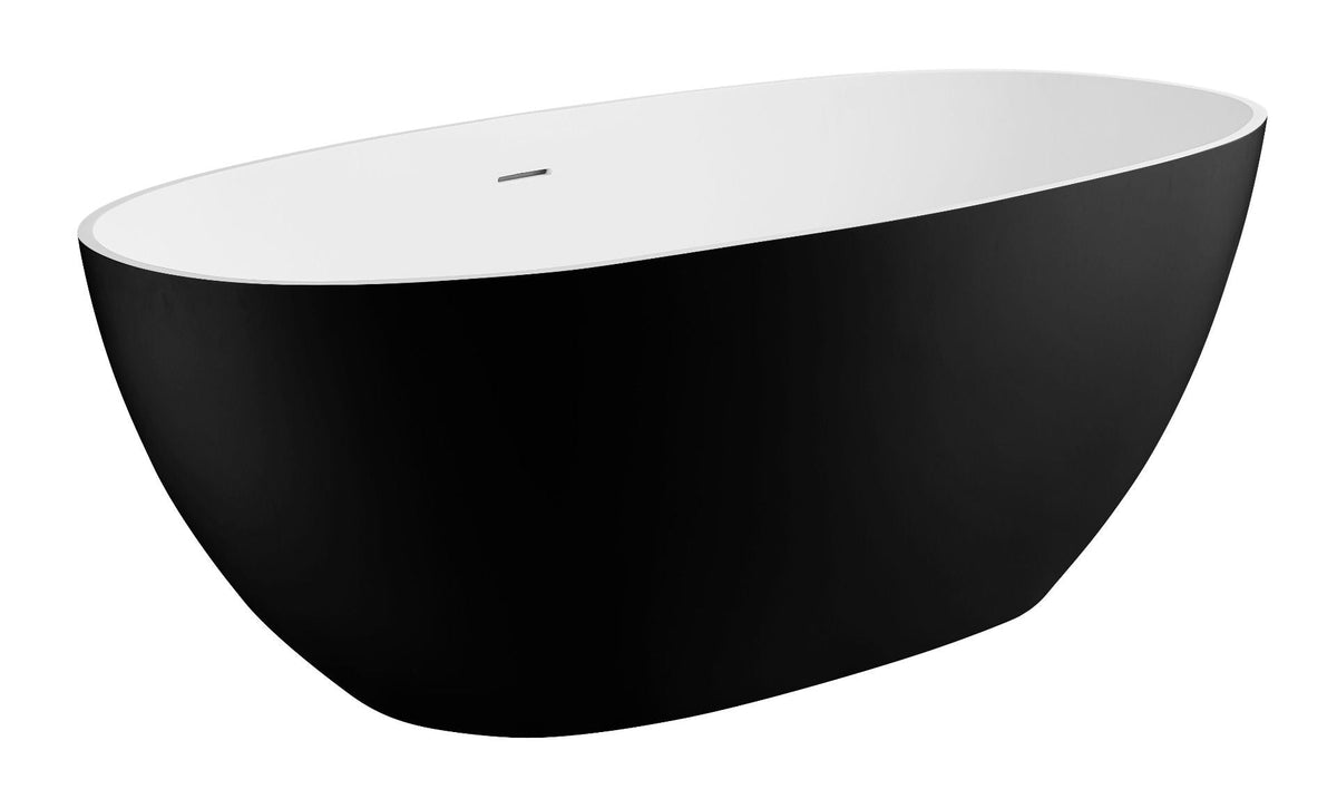 ALFI brand AB9975BM 59" Black & White Matte Oval Solid Surface Resin Soaking Bathtub - Elite Vitality