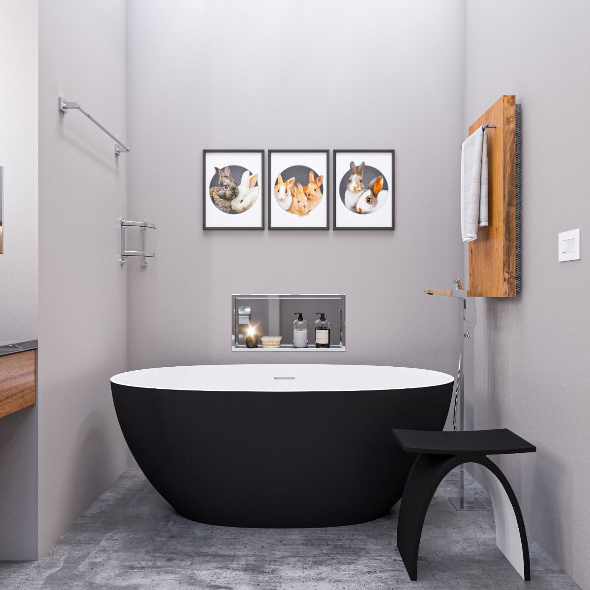 ALFI brand AB9975BM 59" Black & White Matte Oval Solid Surface Resin Soaking Bathtub - Elite Vitality