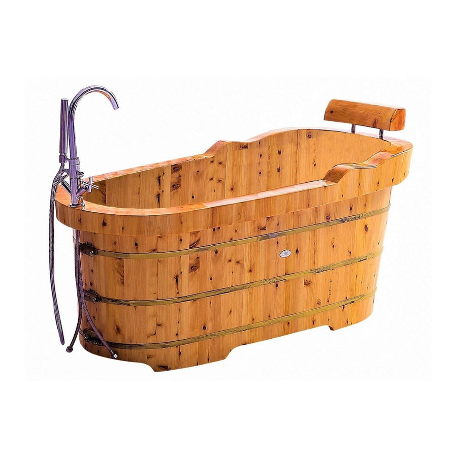 ALFI brand Cedar Wooden Bathtub with Fixtures & Headrest