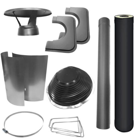 Harvia WHP1000500M-PKG - Harvia 1000500M Chimney & Assembly Kit, Barrel, Flat Roof Black